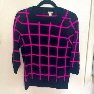 JCrew merino wool pink & navy windowpane sweater